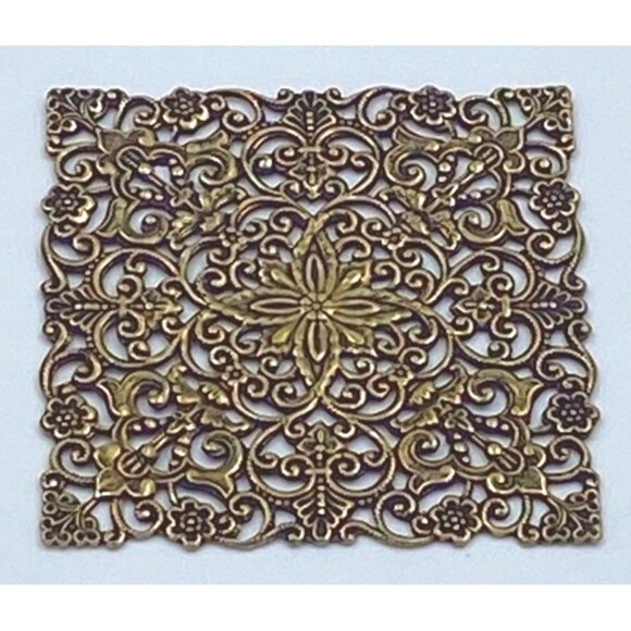 Ornate Metal Filigree Square Embellishments Set Of 2 For Crafts & Decoration - Picture 2 of 4